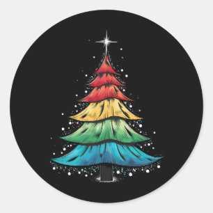 Pegatina Redonda Regalos de árbol de navidad gay con la bandera arc