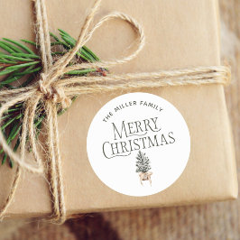 Pegatina Redonda Regalos de árboles de Navidad de Pino de granja