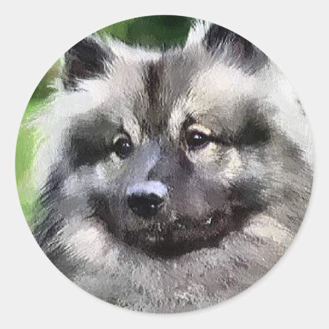 Pegatina Redonda Regalos de arte de Keeshond (Anverso)
