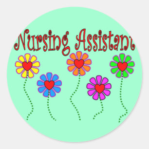 Pegatina Redonda Regalos de Asistente de enfermería: diseño floral