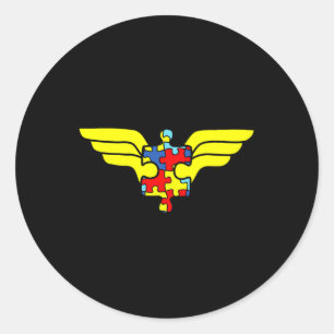 Pegatina Redonda Regalos De Autismo De Superhéroe Autista Para Niño