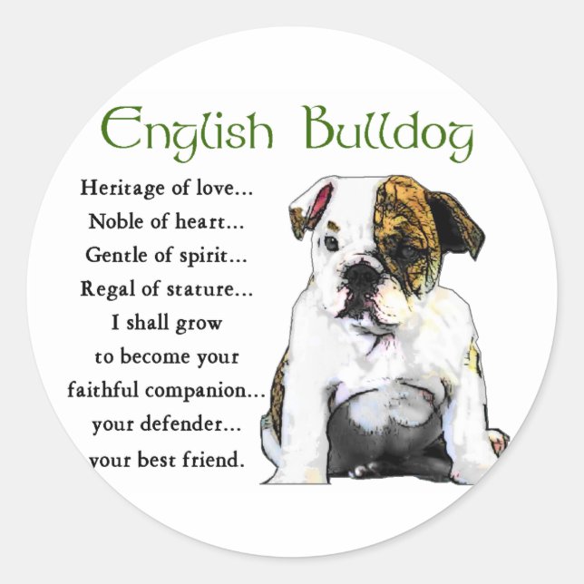 Pegatina Redonda Regalos de Bulldog en inglés (Anverso)
