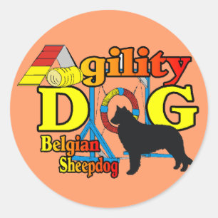 Pegatina Redonda Regalos de Camisetas de Agility de Sheepdog belga