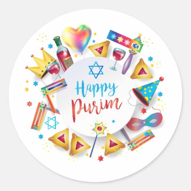 Pegatina Redonda Regalos de cesta de purim feliz, decoración, adorn (Anverso)