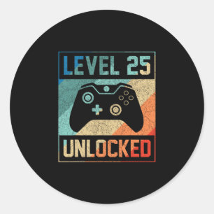 Pegatina Redonda Regalos de cumpleaños 25 para jugador de videojueg