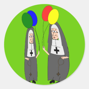 Pegatina Redonda Regalos de cumpleaños de la monja