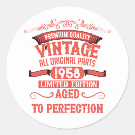 Pegatina Redonda Regalos de cumpleaños vintage personalizados rojos