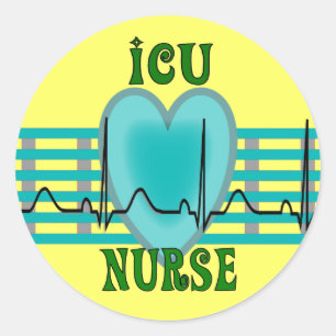 Pegatina Redonda Regalos de enfermeras de la UCI, QRS y diseño del