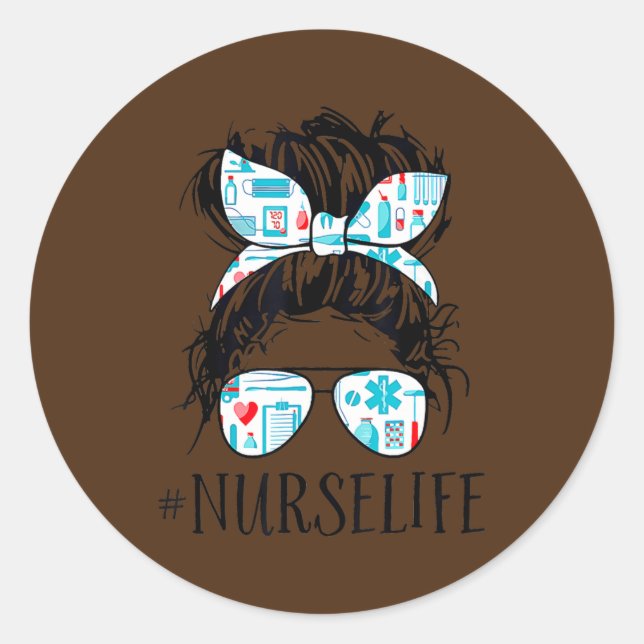 Pegatina Redonda Regalos De enfermería Para Mujeres Chicas Estudian (Anverso)