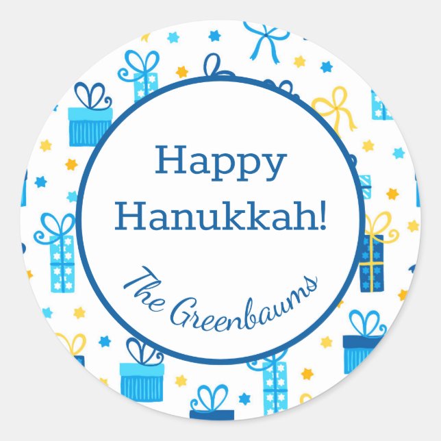 Pegatina Redonda Regalos de Hanukkah (Anverso)