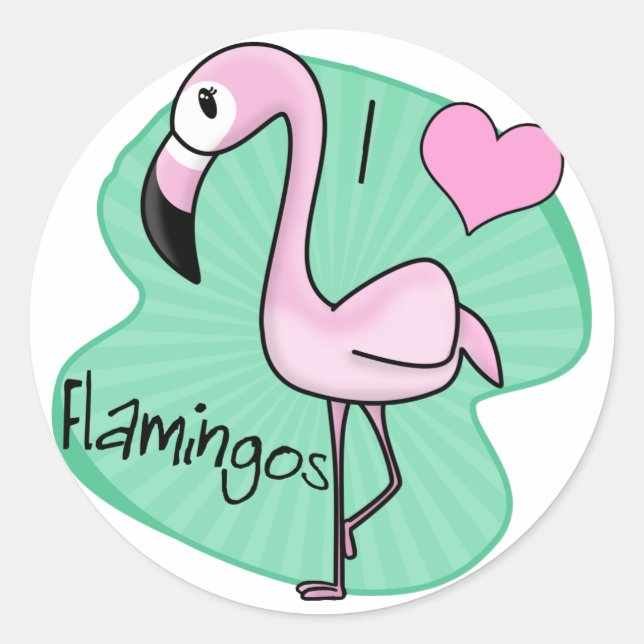 Pegatina Redonda Regalos de Kawaii Flamingo (Anverso)
