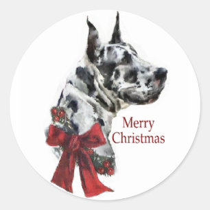 Pegatina Redonda Regalos de los Navidades Harlequin Great Dane