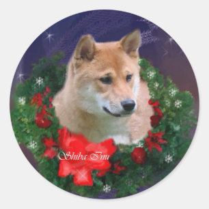 Pegatina Redonda Regalos de los Navidades Inu de Shiba