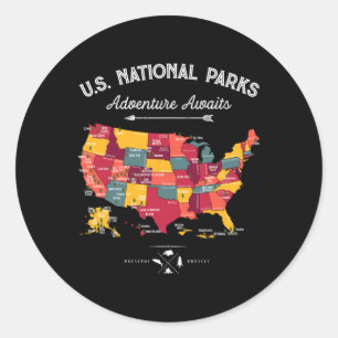 Pegatina Redonda Regalos de mapa de 62 parques nacionales Nosotros 