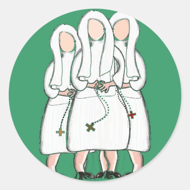 Pegatina Redonda Regalos de monjas "Tres hermanas cerradas" Diseño (Anverso)