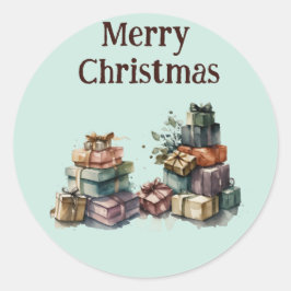 Pegatina Redonda Regalos de Navidad en acuarela 