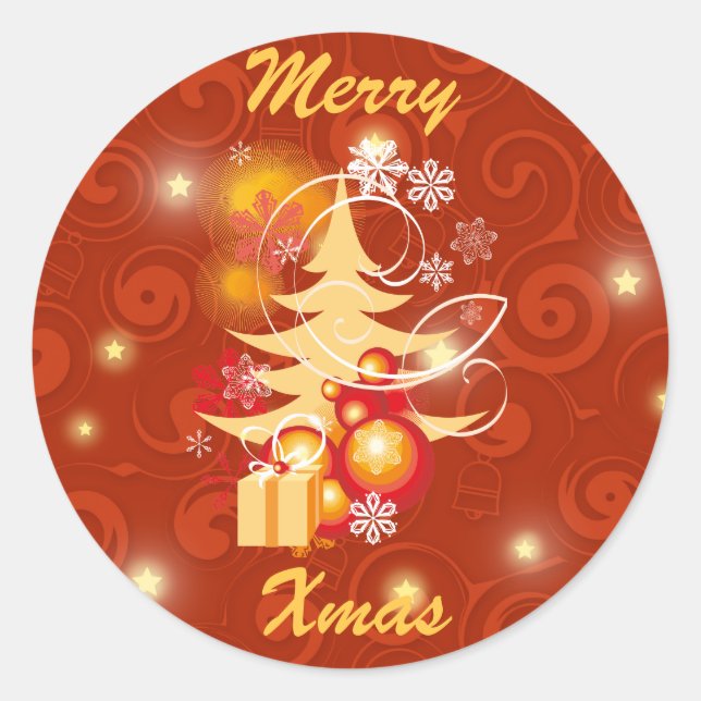 Pegatina Redonda Regalos de Navidad Rojo y Oro (Anverso)