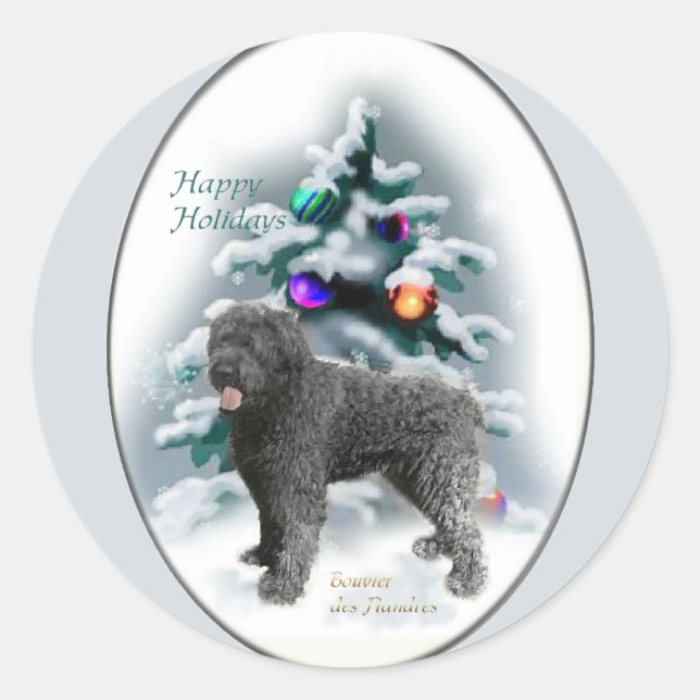 Pegatina Redonda Regalos de Navidades Bouvier des Flandres (Anverso)