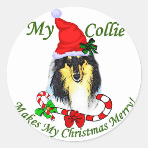 Pegatina Redonda Regalos de Navidades Collie