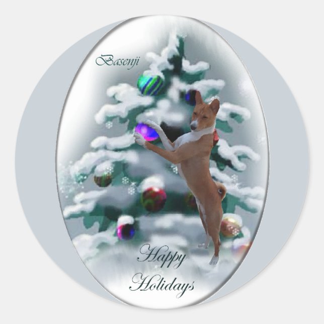 Pegatina Redonda Regalos de Navidades de Basenji (Anverso)