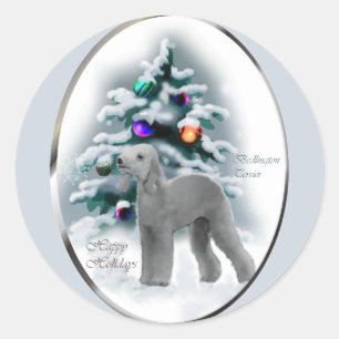 Pegatina Redonda Regalos de Navidades de Bedlington Terrier