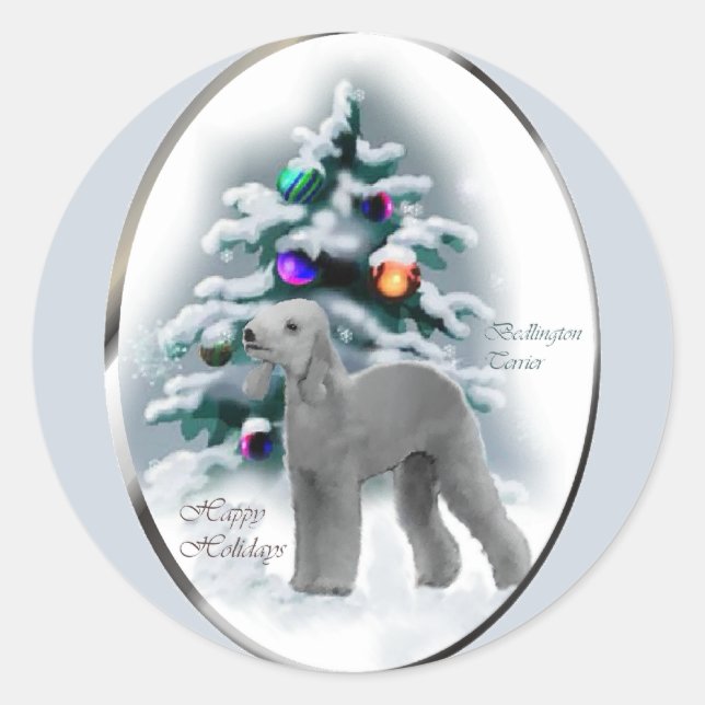 Pegatina Redonda Regalos de Navidades de Bedlington Terrier (Anverso)