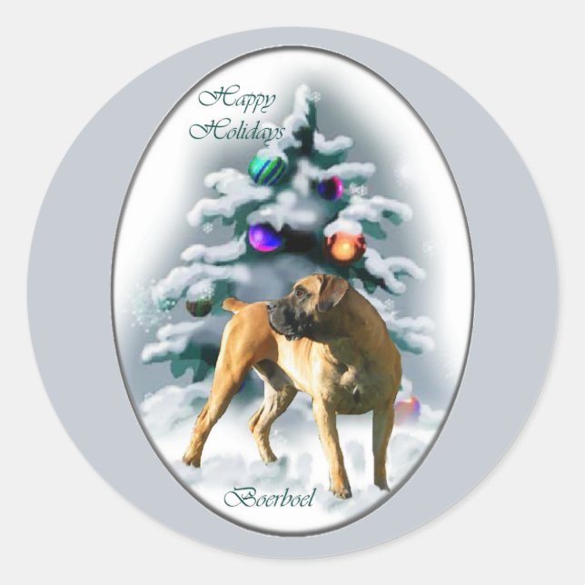 Pegatina Redonda Regalos de Navidades de Boerboel (Anverso)
