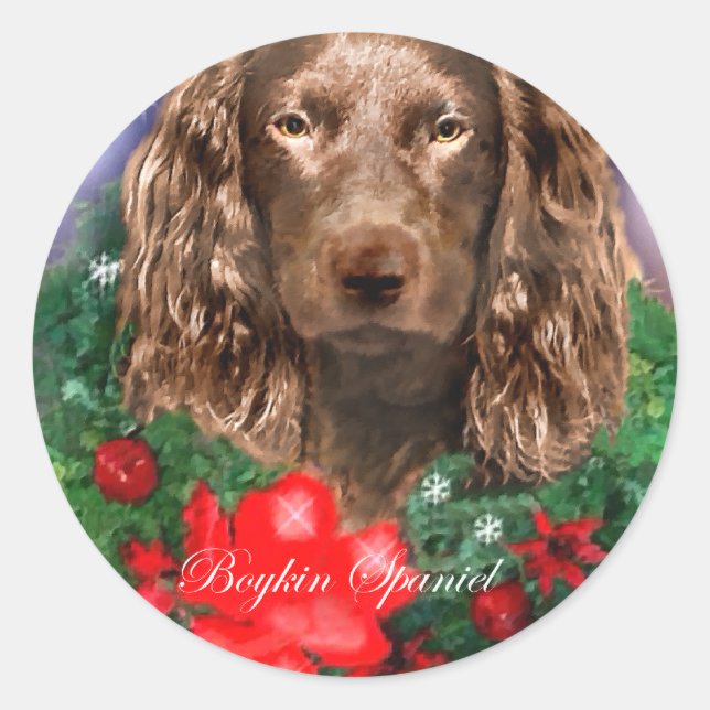 Pegatina Redonda Regalos de Navidades de Boykin Spaniel (Anverso)