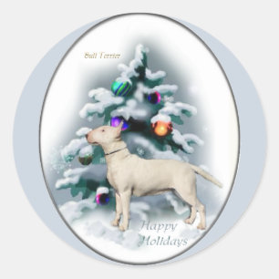 Pegatina Redonda Regalos de Navidades de Bull Terrier
