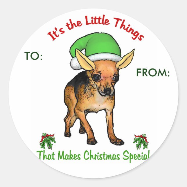 Pegatina Redonda Regalos de Navidades de Chihuahua (Anverso)