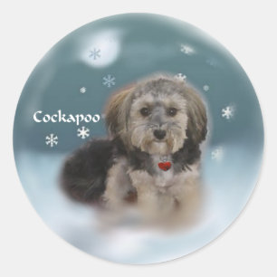 Pegatina Redonda Regalos de Navidades de Cockapoo