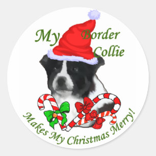 Pegatina Redonda Regalos de Navidades de Collie Fronterizo