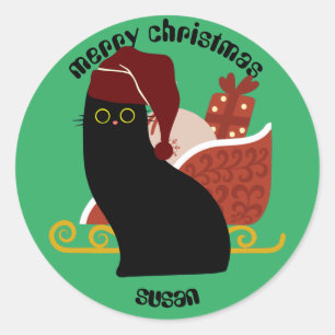 Pegatina Redonda regalos de navidades de gatos, nombre personalizad