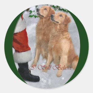 Pegatina Redonda Regalos de Navidades de Golden Retriever