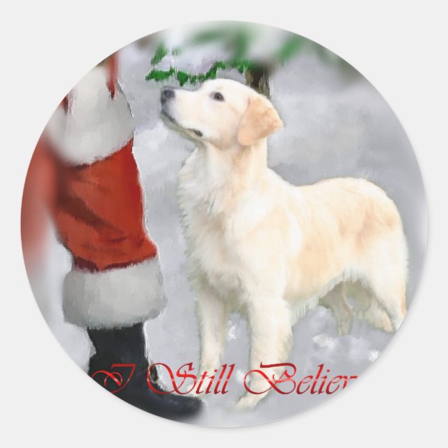 Pegatina Redonda Regalos de Navidades de Golden Retriever (Anverso)