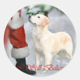 Pegatina Redonda Regalos de Navidades de Golden Retriever