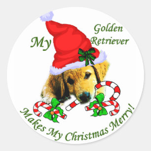 Pegatina Redonda Regalos de Navidades de Golden Retriever
