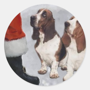 Pegatina Redonda Regalos de Navidades de Hound Basset
