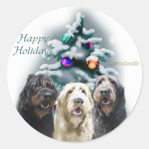 Pegatina Redonda Regalos de Navidades de Labradoodle