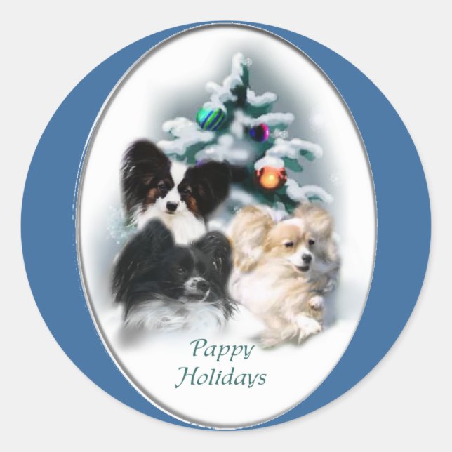 Pegatina Redonda Regalos de Navidades de Papillon (Anverso)