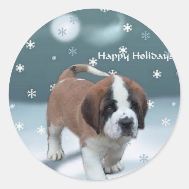 Pegatina Redonda Regalos de Navidades de Papúa de San Bernardo (Anverso)