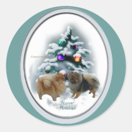 Pegatina Redonda Regalos de Navidades de Pomerania
