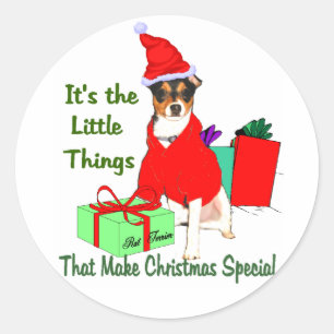 Pegatina Redonda Regalos de Navidades de Rat Terrier