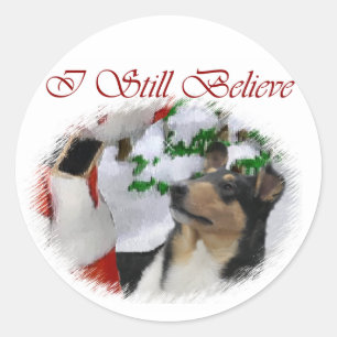 Pegatina Redonda Regalos de Navidades de Smooth Collie