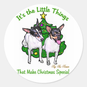 Pegatina Redonda Regalos de Navidades de Toy Fox Terrier