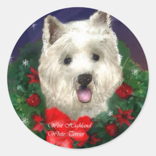 Pegatina Redonda Regalos de Navidades de West Highland White Terrie