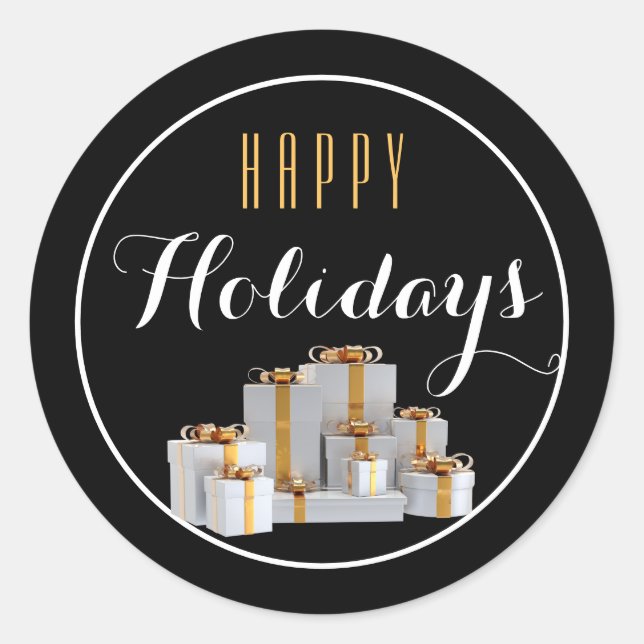 Pegatina Redonda Regalos de navidades envueltos en vacaciones felic (Anverso)