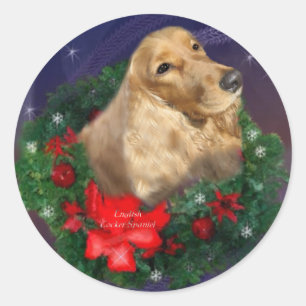 Pegatina Redonda Regalos de Navidades españoles de Cocker ingleses