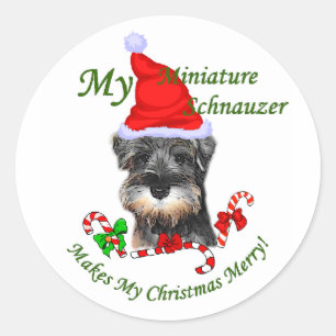 Pegatina Redonda Regalos de Navidades Schnauzer en miniatura