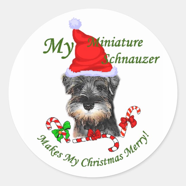 Pegatina Redonda Regalos de Navidades Schnauzer en miniatura (Anverso)